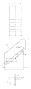 Deluxe Einbautreppe - Edelstahl V4A 500 mm 4 Stufen (Beckentiefe: 0,95 - 1,15 m)