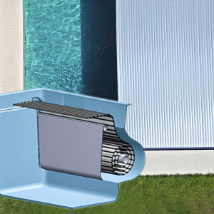 Lamellenabdeckung für Kos hinter dem Pool - im Rollokasten "Back" - Silber-Solar