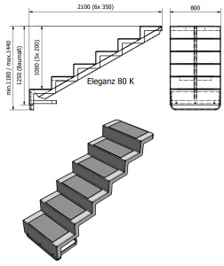 Treppe Eleganz 80 - Montage an Beckenwand Typ Kurz - für Beckentiefen 1,20 bis 1,76 m Weiß