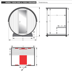 Infrarotkabine Outdoor - Barrel / Fass thermisch behandelte Kiefer-Standard-Standard Saunaleuchte-Montage erfolgt durch den Käufer (nicht empfohlen)